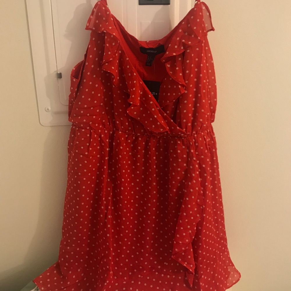 Red Polka Dot Faux Wrap Dress